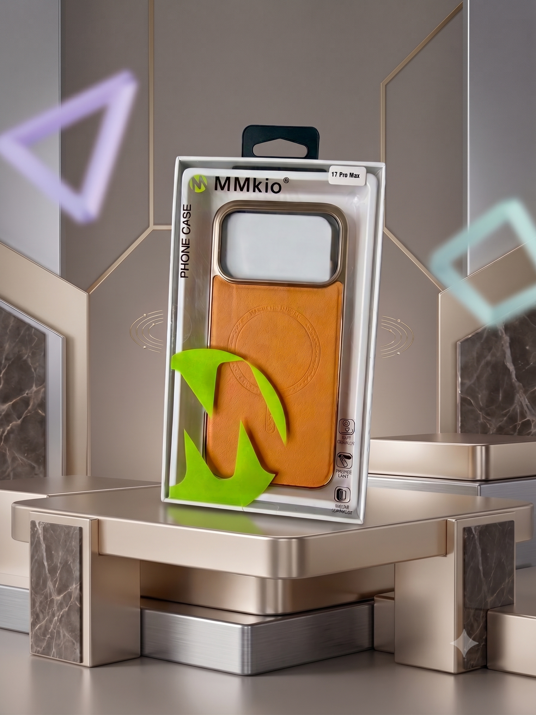 MMKio Premium Leather Texture Magnetic Case with Metallic Border for iPhone 17 Pro Max